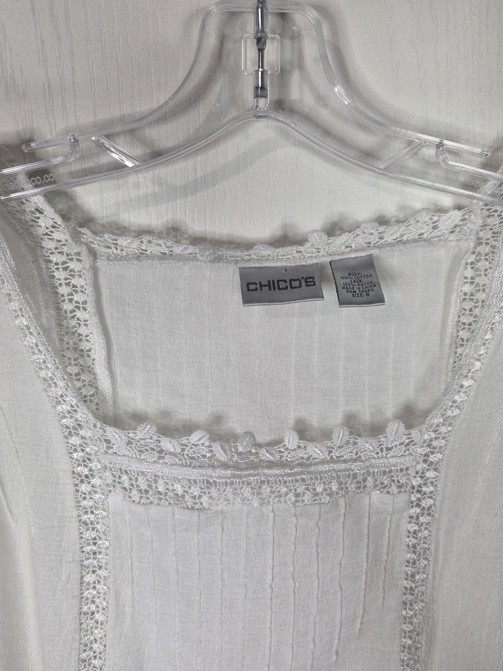 Chico's White Boho Tunic Top Crochet Trim 3/4 Sleeve Size 3(xl) - Picture 3 of 6